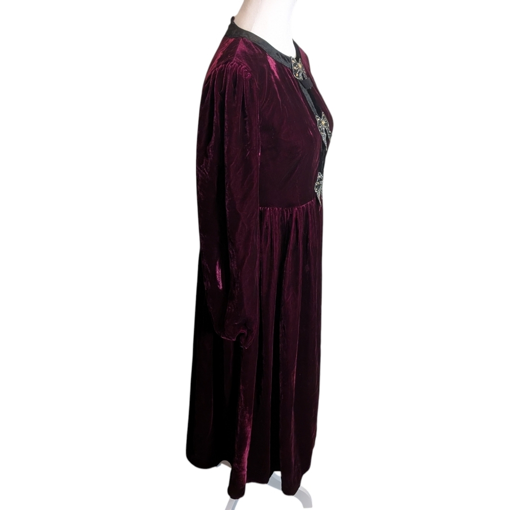 UUNIQ Burgundy Dress With Rhinestone Bows Midi Velvet The Great Gatsby Size Med - Picture 6 of 10